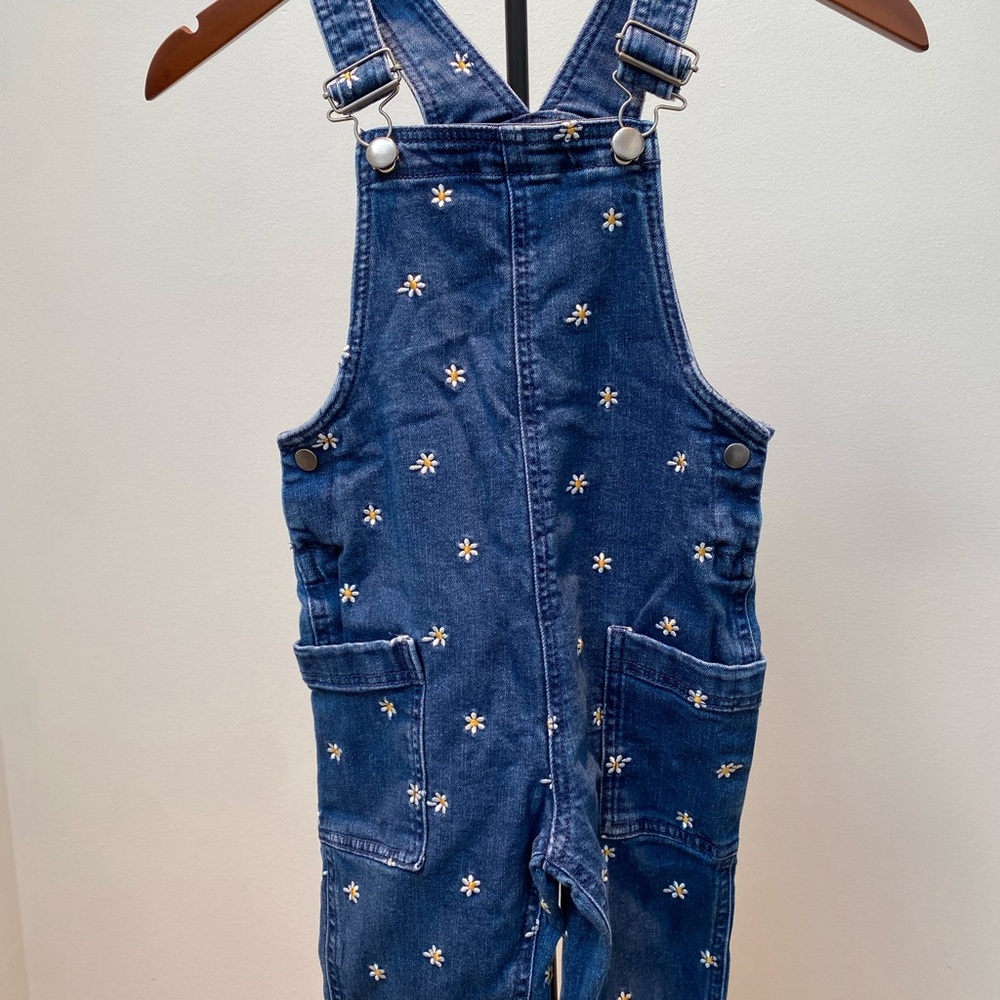 Blue Denim Kids Overalls with Daisy Embroidery